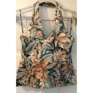 VTG Cache Top Halter Size Medium 90s Y2K Stretchy Crinkle Tropical Coquette Crop